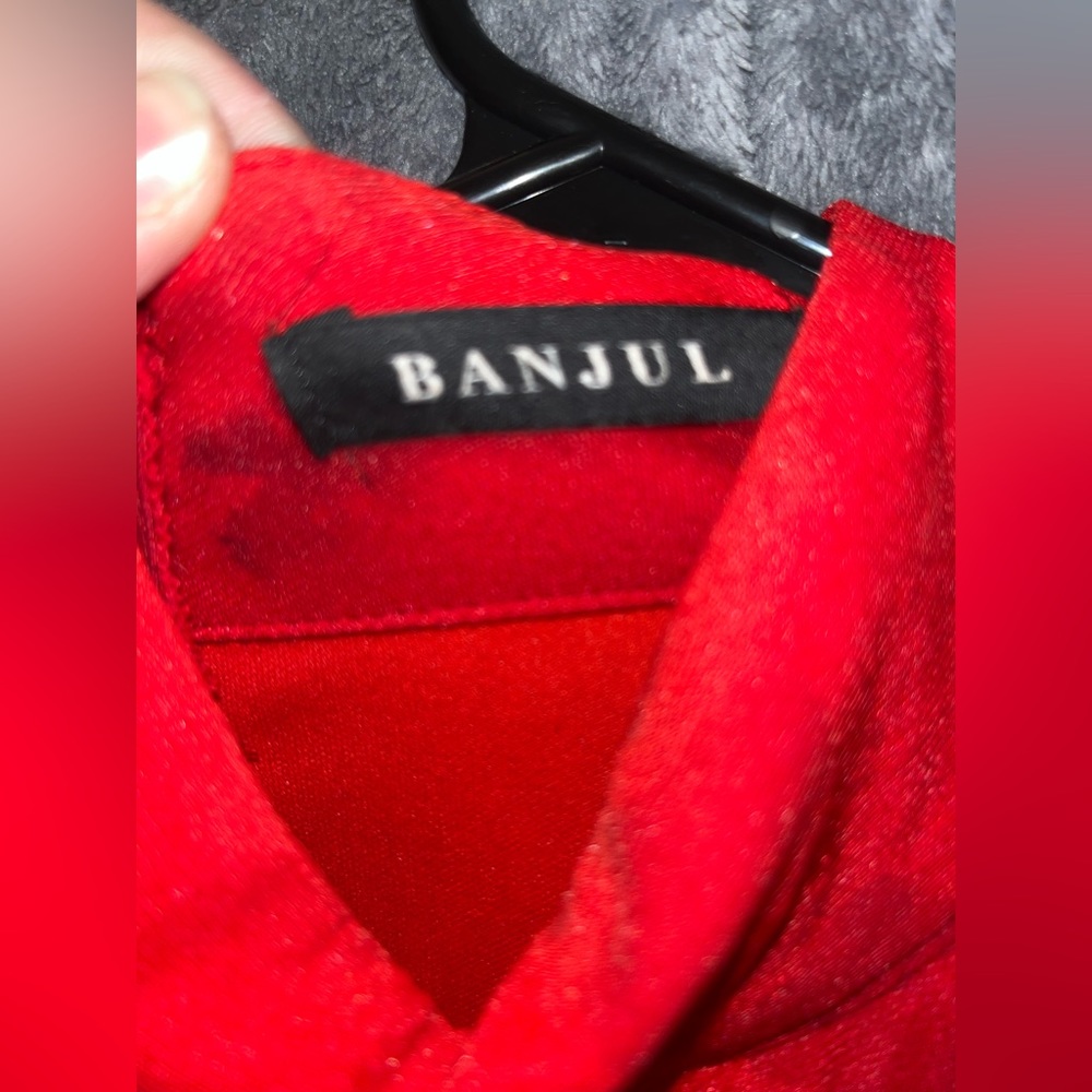 BANJUL Red Stretchy Beaded Dress W/ Lace Hip Accents EUC - Picture 8 of 8